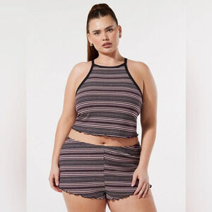 Savage x Fenty SET Thicc Rib Cami and Booty Short in Fine Wine Purple Line Werk